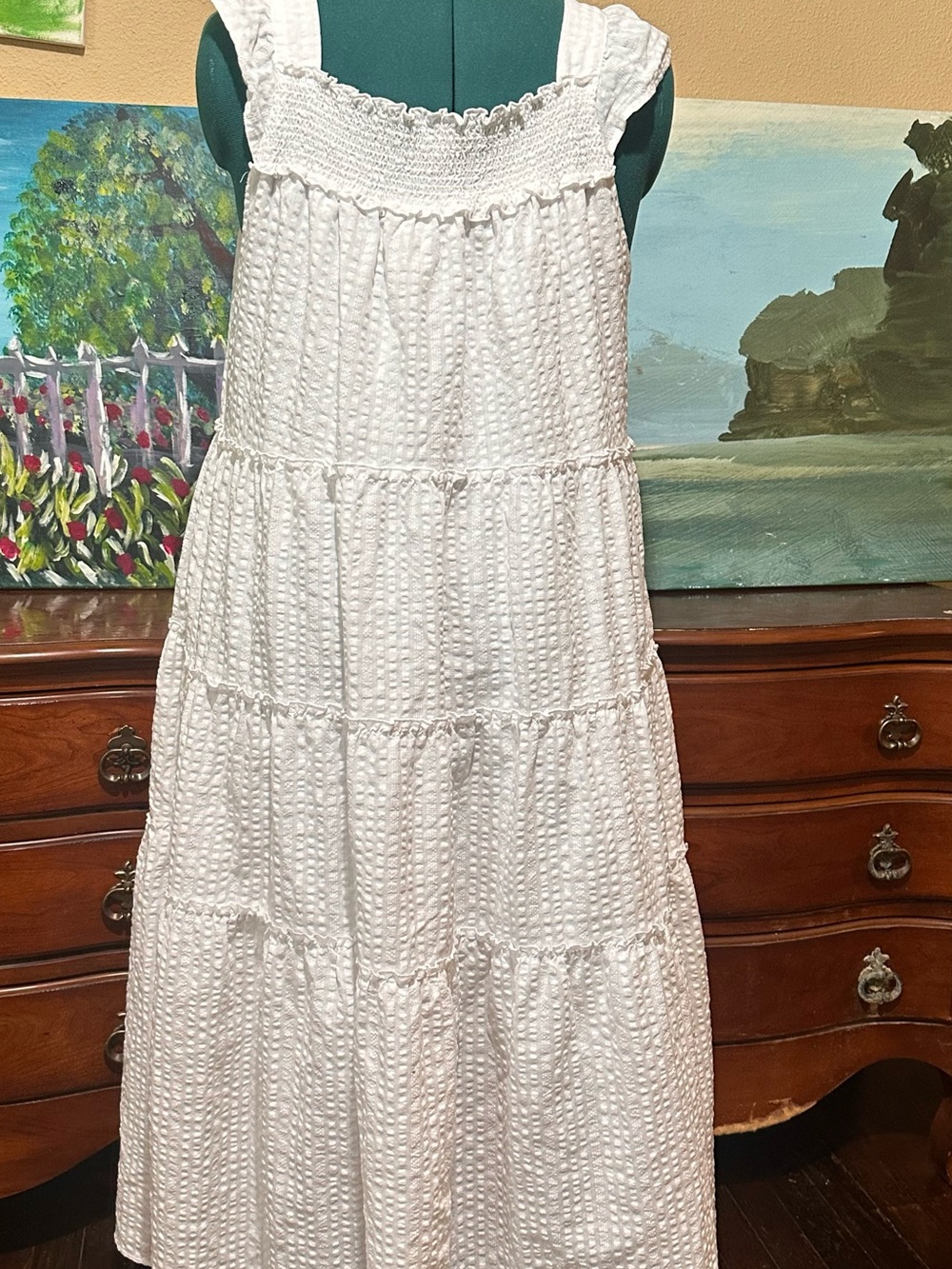 Old Navy White Tiered Seersucker Maxi Skirt - Picture 3 of 10